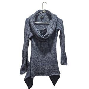 Sioni Y2K Chunky Knit Cowl Neck Sweater Tunic Asym Hem Fairy Grunge Blue S